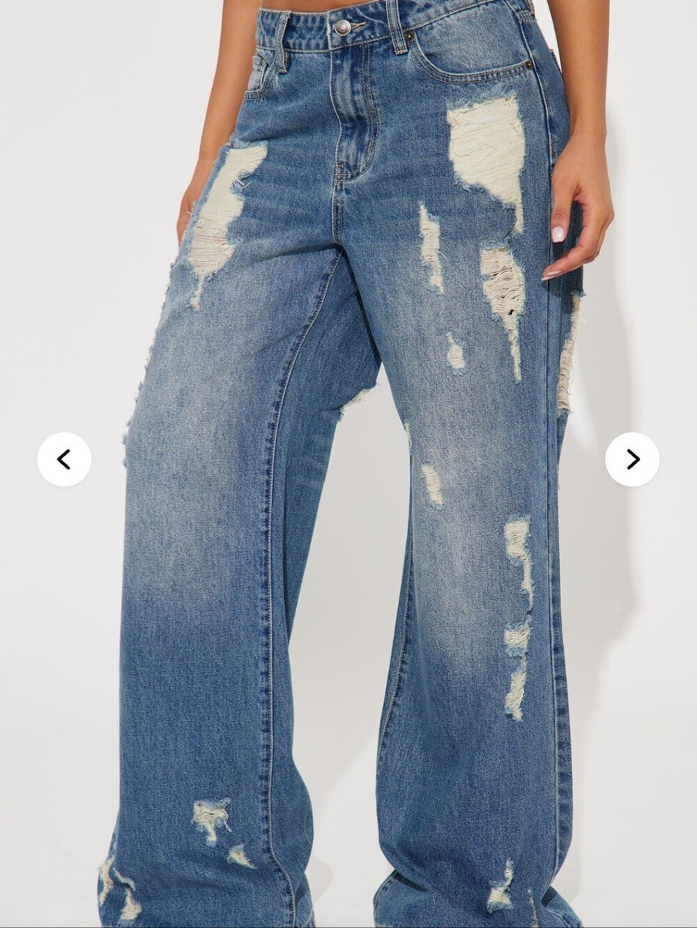 Distressed Wide-Leg Baggy Women's Jeans - Blue